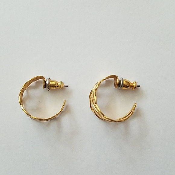 Golden Leaf Shaped Loop Earrings - Picture 2 of 4